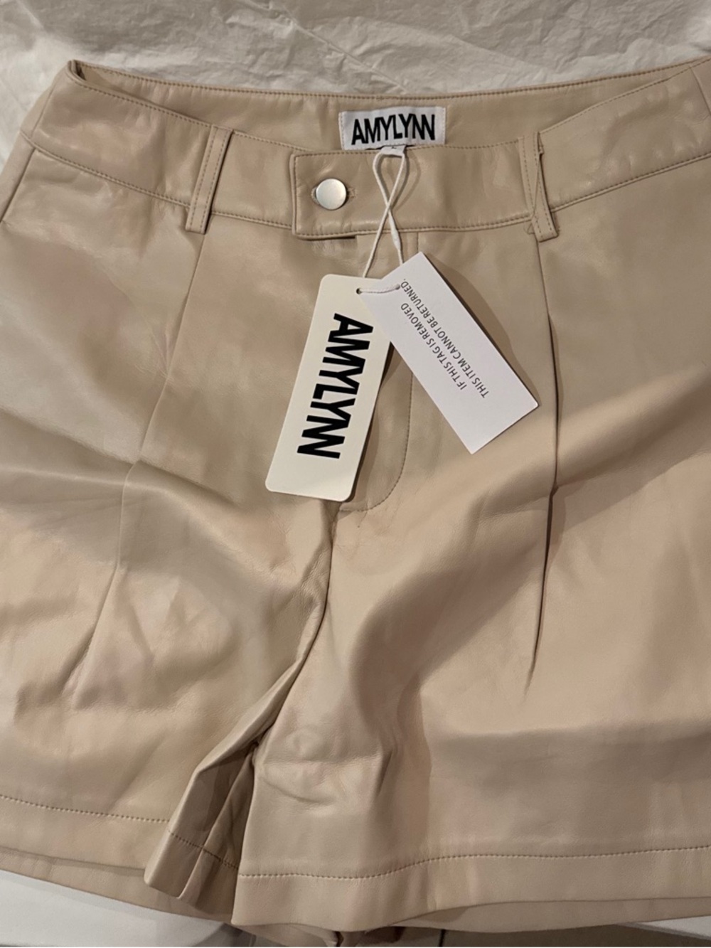 AMYLYNN Cream Leather-Look Women’s Shorts